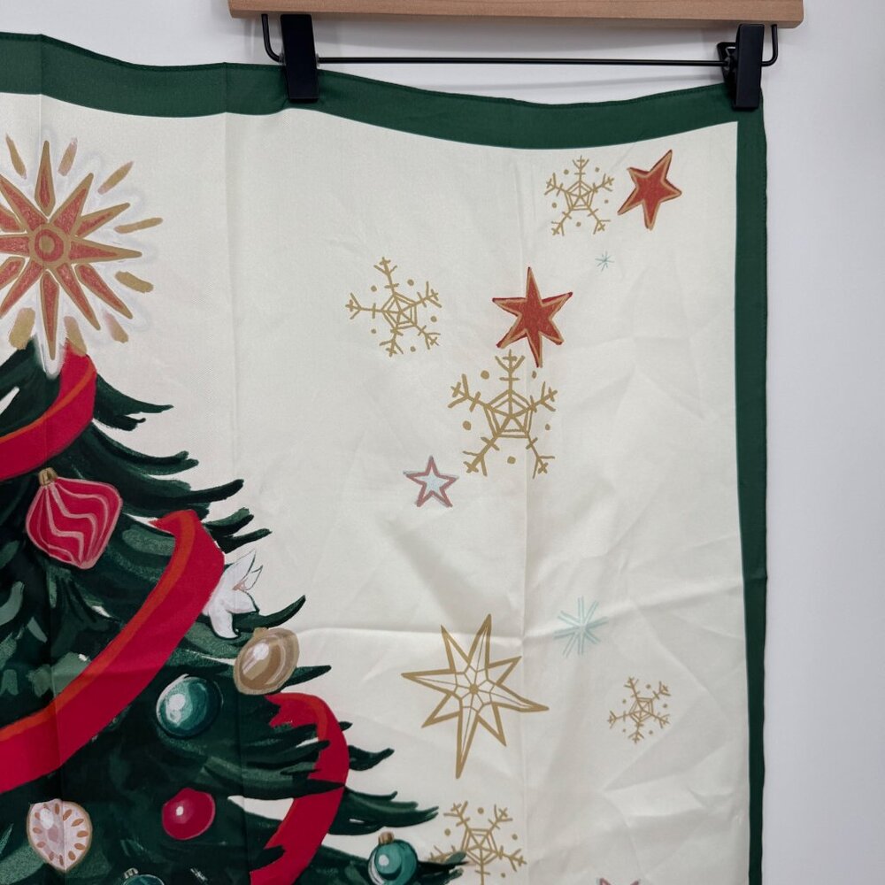 Talbots Christmas Tree Silk Square Scarf New With Tag holiday white green red - Picture 3 of 10